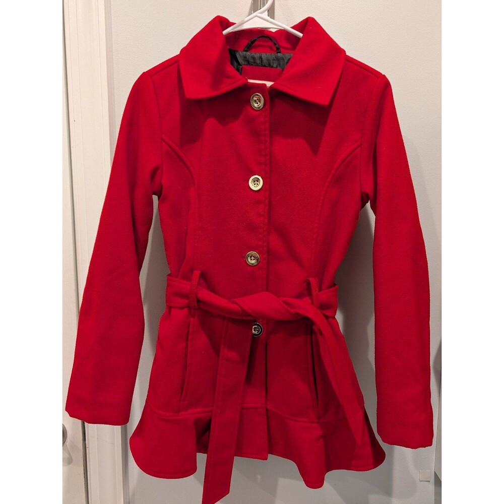 SO Girls Red Ruffle Bottom Peacoat 16